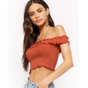 Orange Off Shoulder Crop Top